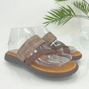 Born Women's Sandal Size 6 Brown Fabric Leather Thong Slide Flip Flop Strappy